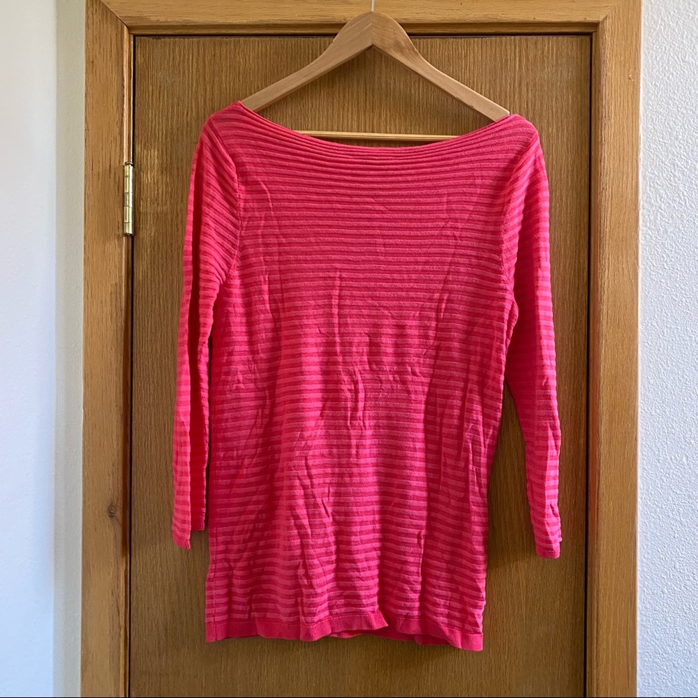 LOFT • Beautiful Lipstick Pink Subtle Stripe Top - Size M - Picture 2 of 14